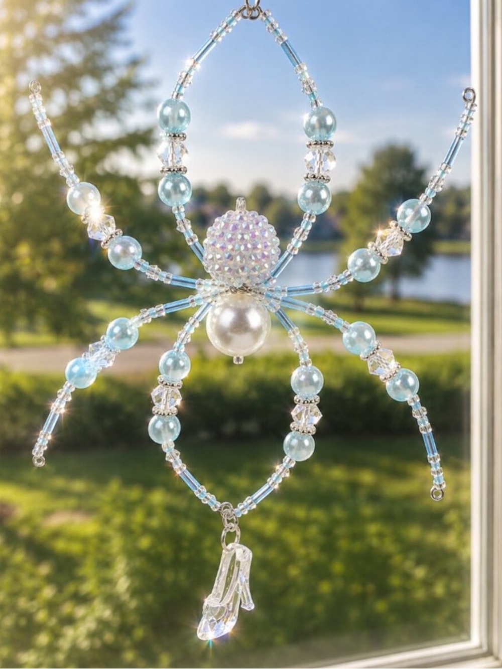 Handcrafted “Midnight at the Ball” Beaded Spider Suncatcher – Window Decor